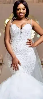 

2020 South Africa Mermaid Wedding Dresses Sweetheart Sleeveless Lace Bride Wedding Dress Plus Size African Elegant Bridal Gowns