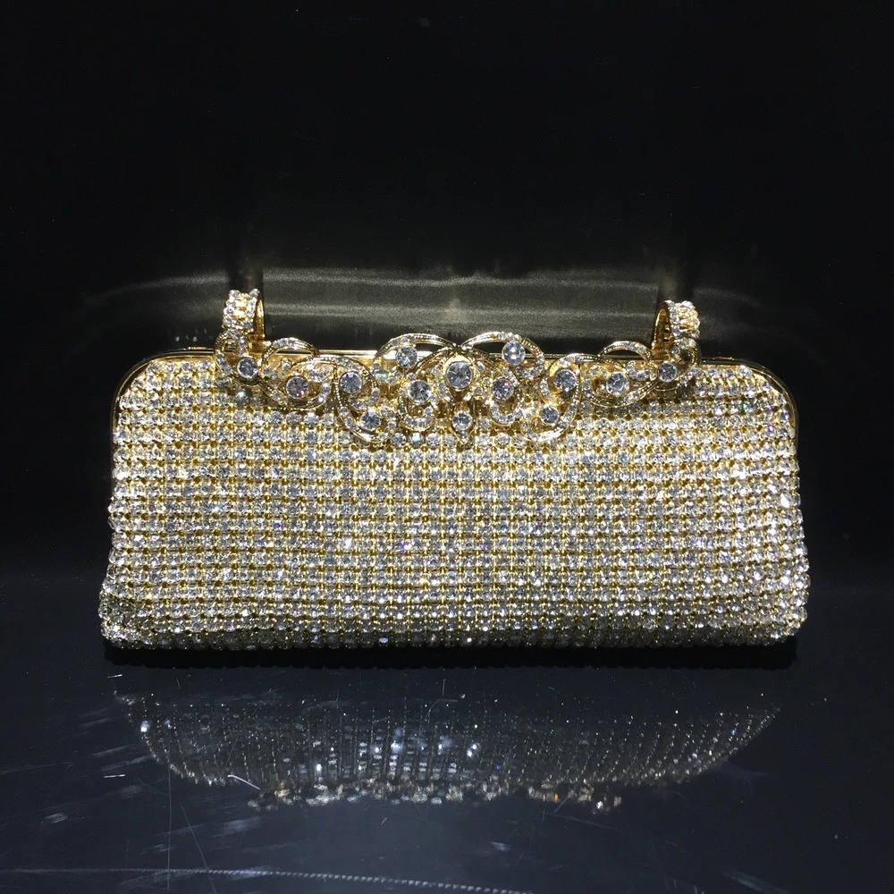 Bolso de mano con piedras de Color dorado para mujer, bolsa de noche de cristal, estuche rígido, Minaudiere de Metal, bolsos de diamantes imitación, bolso de fiesta de boda| | - AliExpress