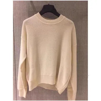 

2020 New Genuine Cashmere Sweater Women Round Collar Pure Thin Pollovers Spring O-neck Female Sheep Skin Clothes With 8 logo