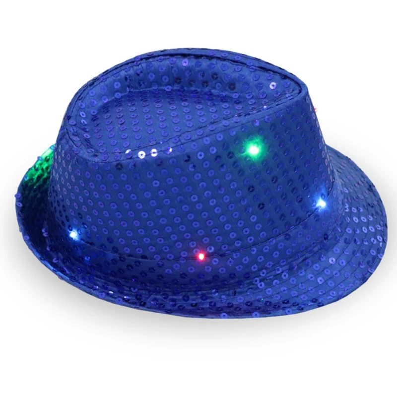 Женская шляпа Fedoras, блестящая джазовая шляпа, реквизит для сцены, яркая ковбойская шляпа с блестками, шляпа для взрослых со светодиодной подсветкой, Chapeau Femme Bonnet Homme