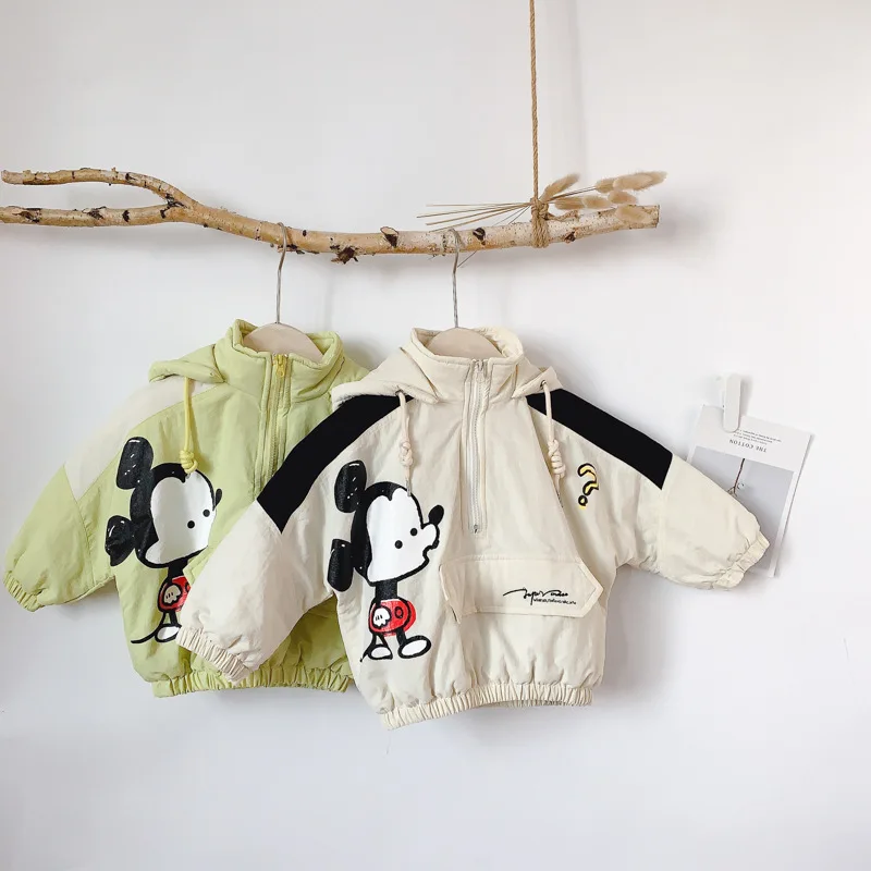 

Winter Kids Boys Girls Hoodies Cartoon Mouse Cotton Hooded Jacket Warm Coat Fashion Baby Short Outwear Cotton Children Clothes