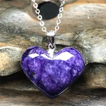 

Top Natural Purple Charoite Pendant Necklace For Woman Man Crystal Heart Stone 20x8mm Beads Silver Sterling Chians Jewelry AAAAA