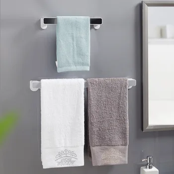 

Creative Dustproof Towels Holder Rack Plastic Punch-free Wall Mounted Towel Bars Storage Shelf Bathroom Organizer Hanger