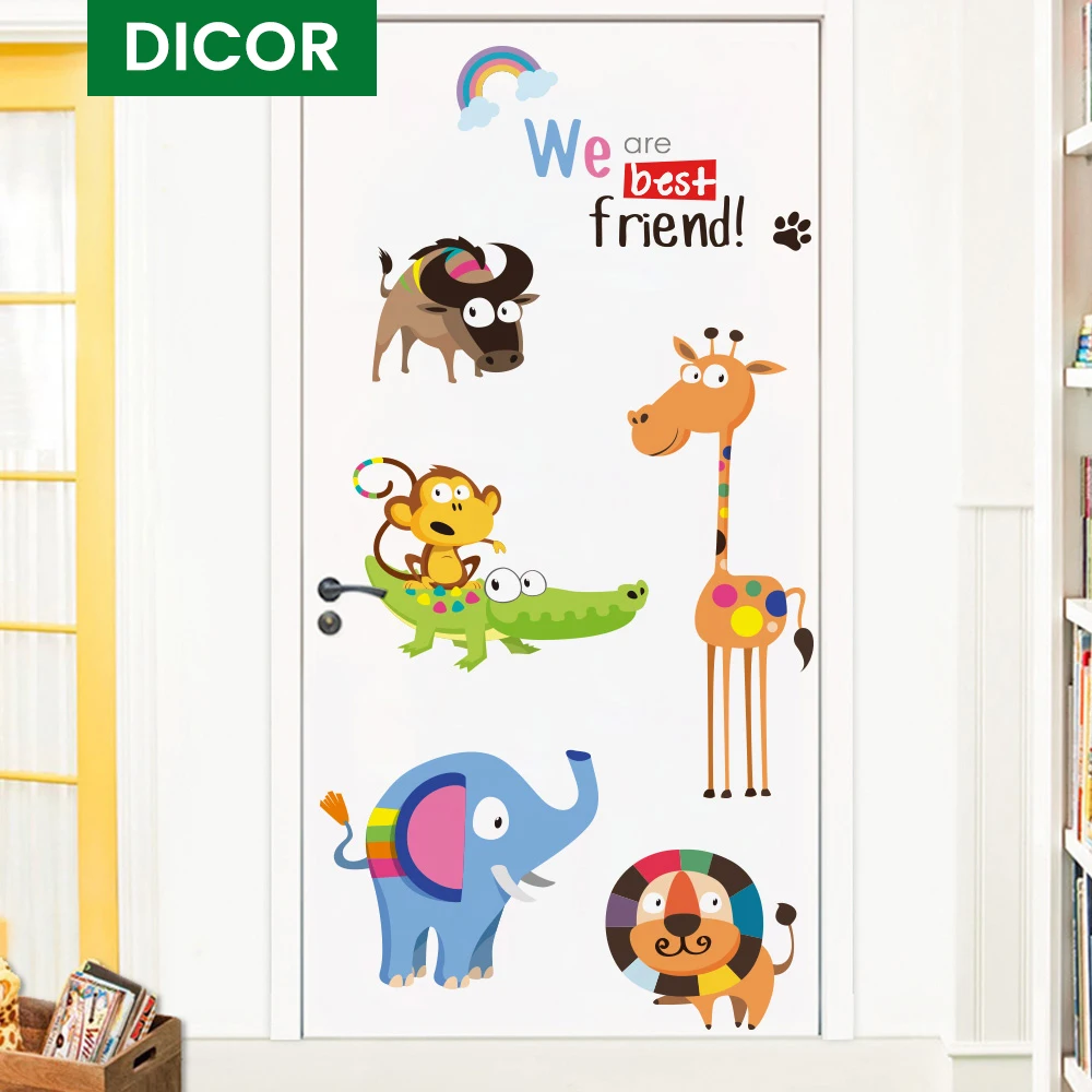 Jungle Animals Wall Stickers for Kids Rooms Safari Nursery Baby Home Decor Poster Monkey Elephant Lion Cayman Decals | Дом и сад