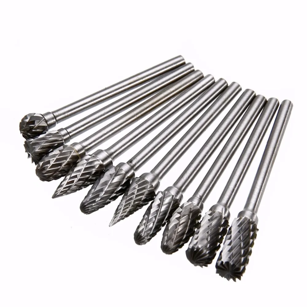 10Pcs 1/8" 3mm Shank Tungsten Carbide Burr Bits Rotary Cutter Files CNC Engraving Tool Set For Woodworking Rotary Tools