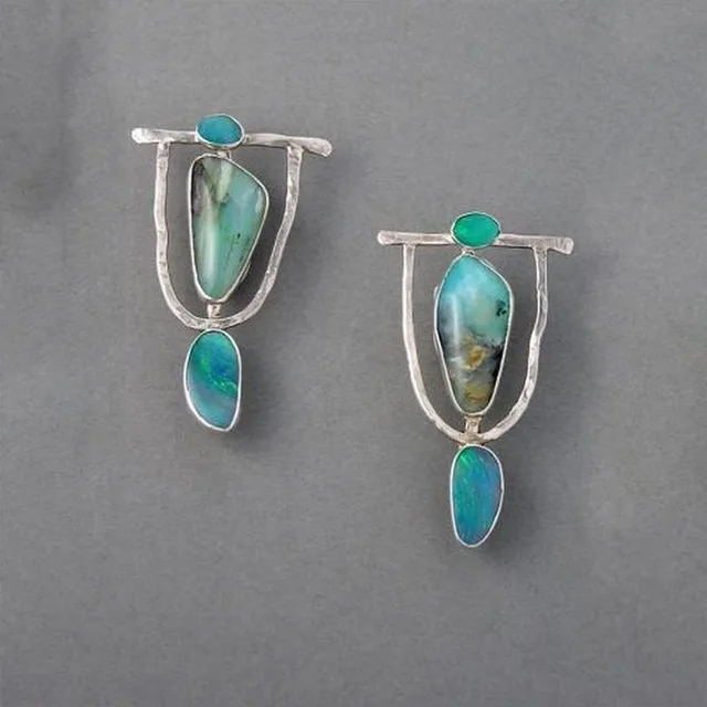 Earring E680 Boho Этнические каучук зеленого цвета Камень Висячие серьги для женщин Индийский Племенной Винтаж Серьги pendientes mujer moda Z4E680 - Окраска металла: Earring E680