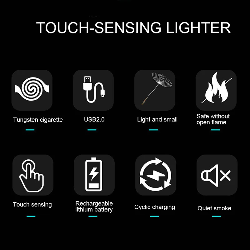 New Charging Lighter Touch Induction Windproof Electronic Ultra-thin USB Cigarette Lighter Custom Metal