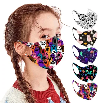 

1PC Children's Halloween Face Mask Kids Cotton Fabric Mouth Mask Breathable Dustproof Face Masks Cartoon Print Respirator Mask