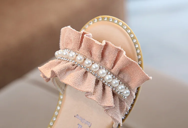 Childrens Shoes Kids Sandals For Toddlers Girls Princess Sweet Soft Pearl Beaded With Rhinestone Girls Slippers Slides 21-30