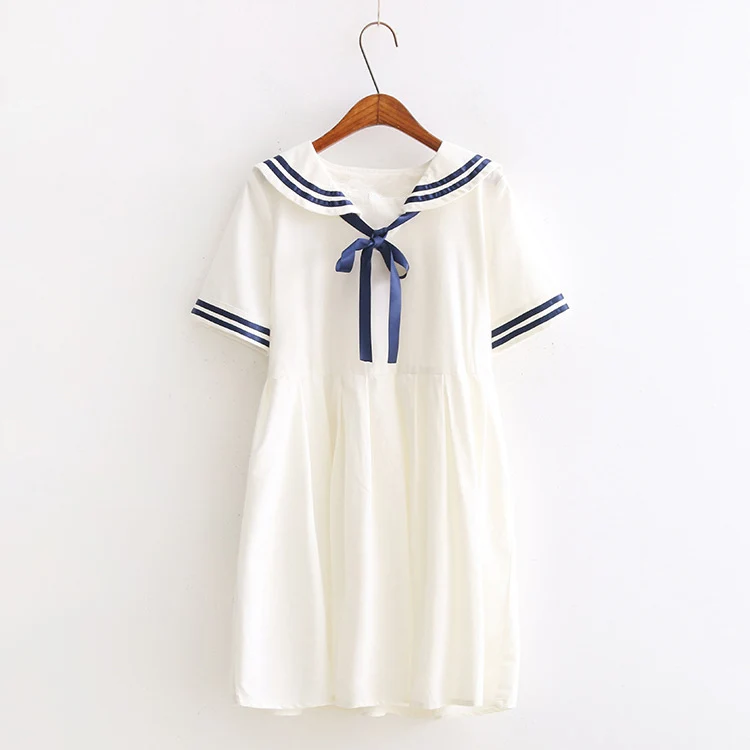 New Japanese Preppy Style Lolita Dress Cosplay Costume Navy Style Sailor Bow Dress Women White Lolita