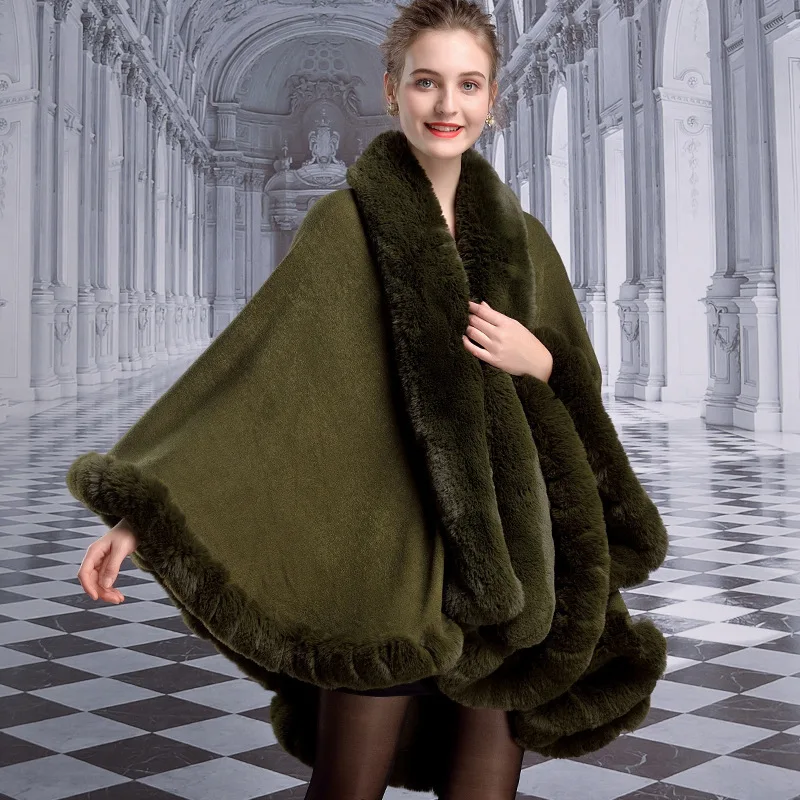 Women Winter Thicken Shawl Faux Rabbit Fur Big Long Collar