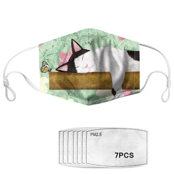

Funny Lazy Cat 3D Print Washable Masks with PM2.5 Filters Women Breathable Face Masks Youth Lady Mouth Cover Masks