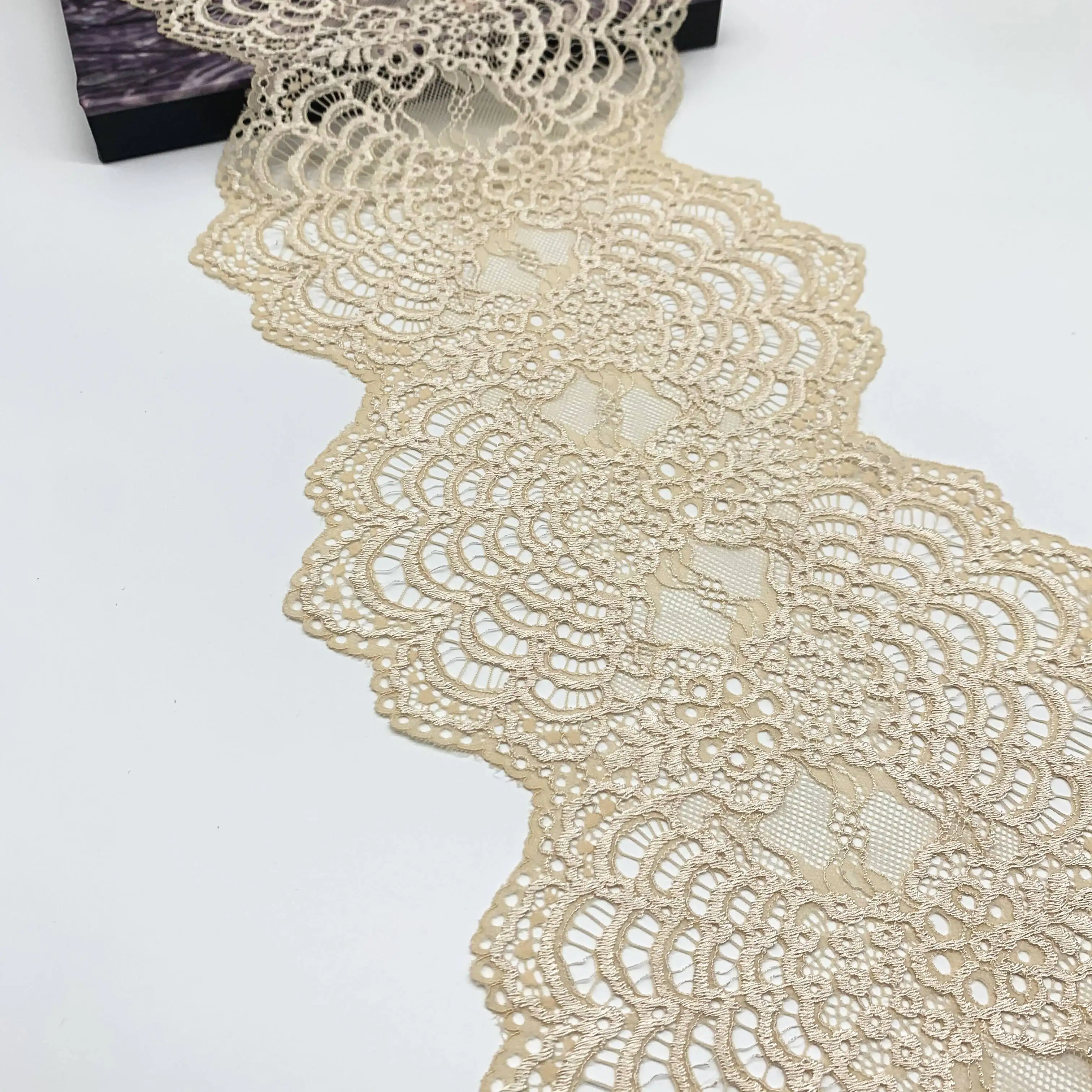 3y/lot Width 21cm 3 colors Grey Blk Elastic Stretch Lace 4