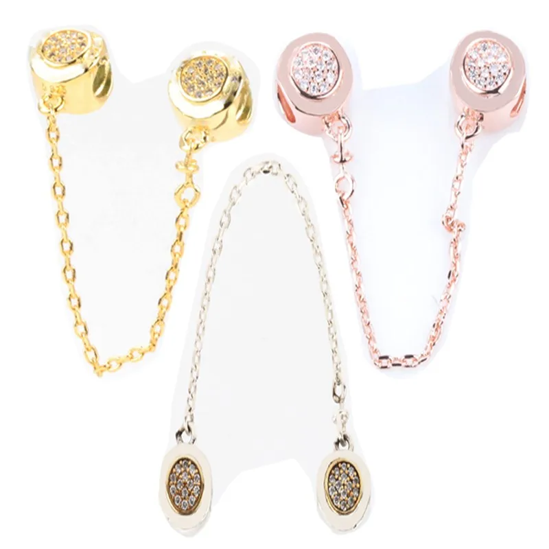 

Original 925 Sterling Silver Shiny Tricolor Circle With Crystal Cz Safety Chain Fit Pandora Women Bracelet & Necklace Jewelry