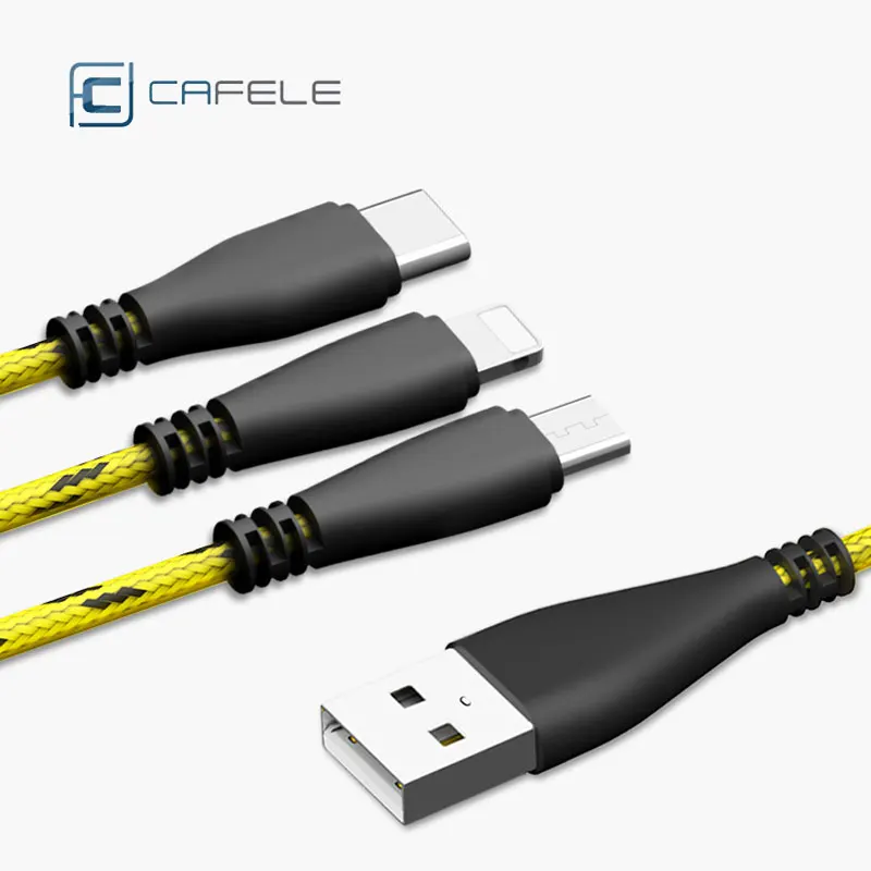 

Cafele USB 3 In 1 Cable 2.4A Fast Charge Type C Usb Charger Cable For Xiaomi Mi9 Red Rice Note 7 Huawei Samsung Iphoenex Xs Max