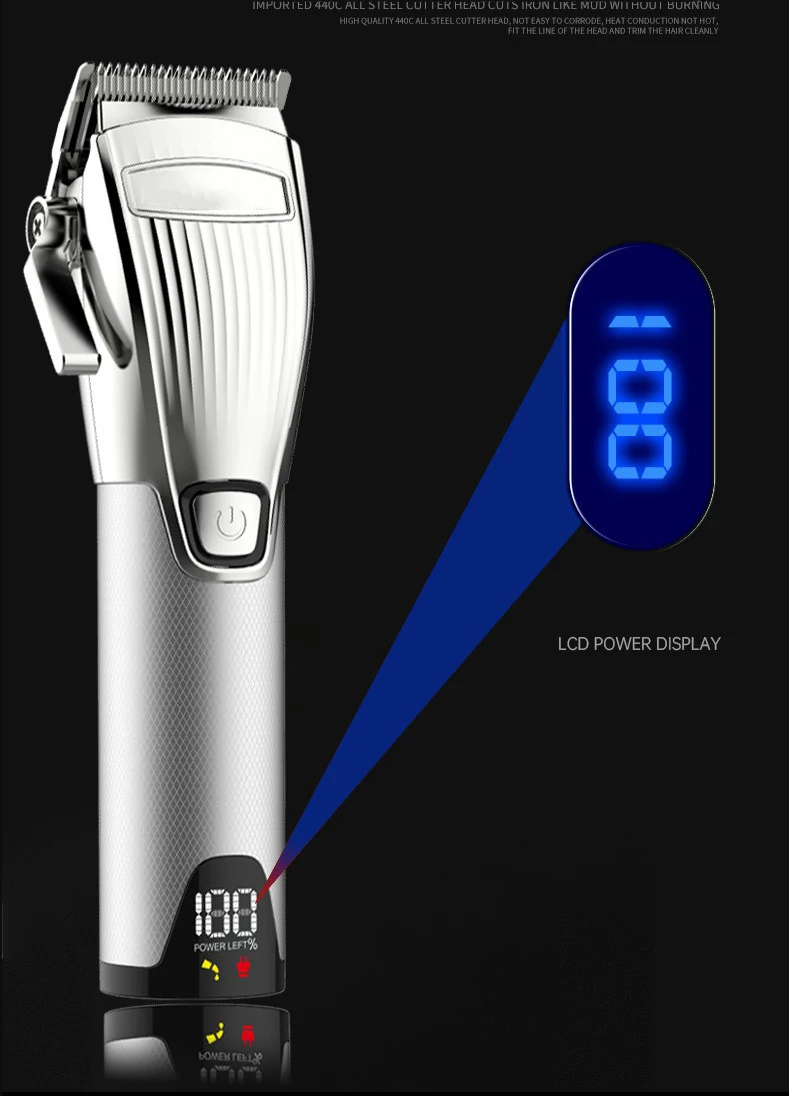 Aparador de Cabelo dos Homens Corte de Cabelo Sliver Display Barbearia Recarregável Profissional Elétrico Metal Clippers Máquina Escultura Lcd 7 lcd barbearia recarregável profissional corte de cabelo