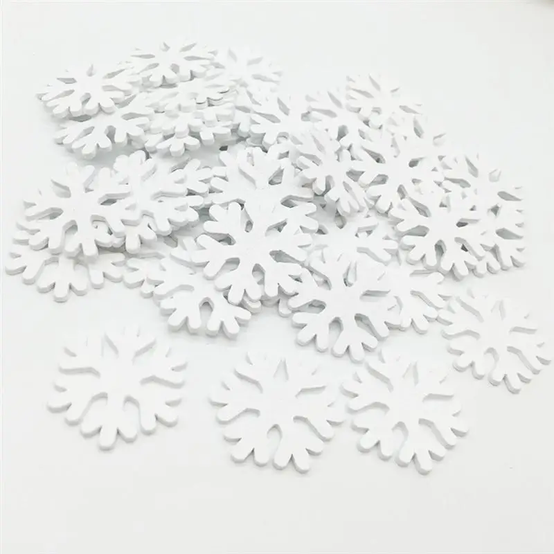 100 шт белый деревянный Снежный хлопья орнамент мини снежинка ремесла для новогодней рождественской вечеринки украшения Рождественские DIY подарки A2