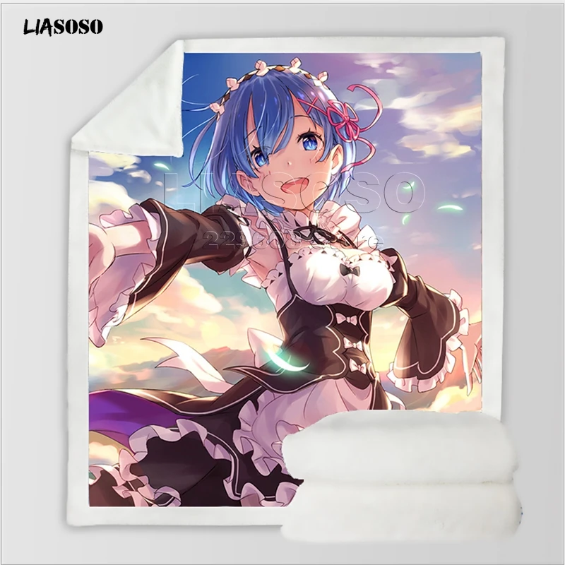 Диван, постельные принадлежности, аниме, Re: zero, сестры-близнецы, горничные рам и рем, Узорчатое, для взрослых, детей, набивное шерстяное одеяло, одеяло для путешествий, одеяло для автомобиля