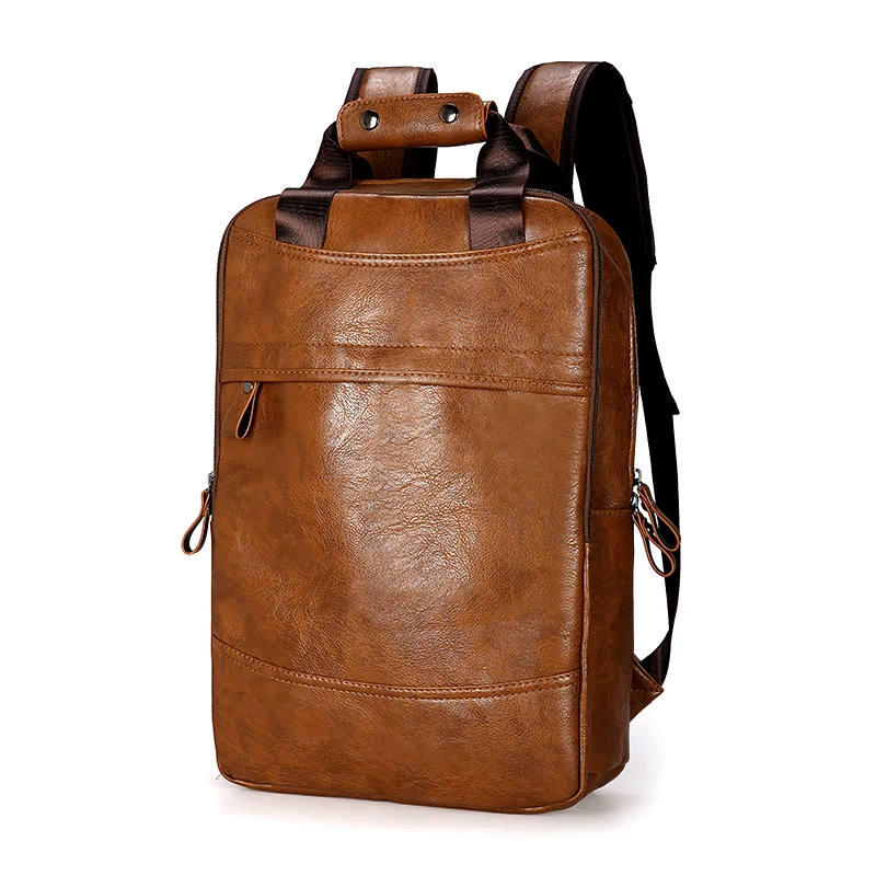 Backpack PU Leather Bagpack Large laptop Backpacks Male Mochilas Casual Schoolbag For Teenagers Boy Brown Black High quality