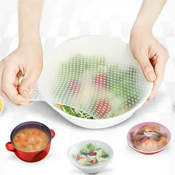 

4Pcs/lot Reusable Silicone Wrap Seal Food Fresh Keeping Wrap Lid Cover Stretch Vacuum Food Wrap Bowl Cover Home Kitchen Tools