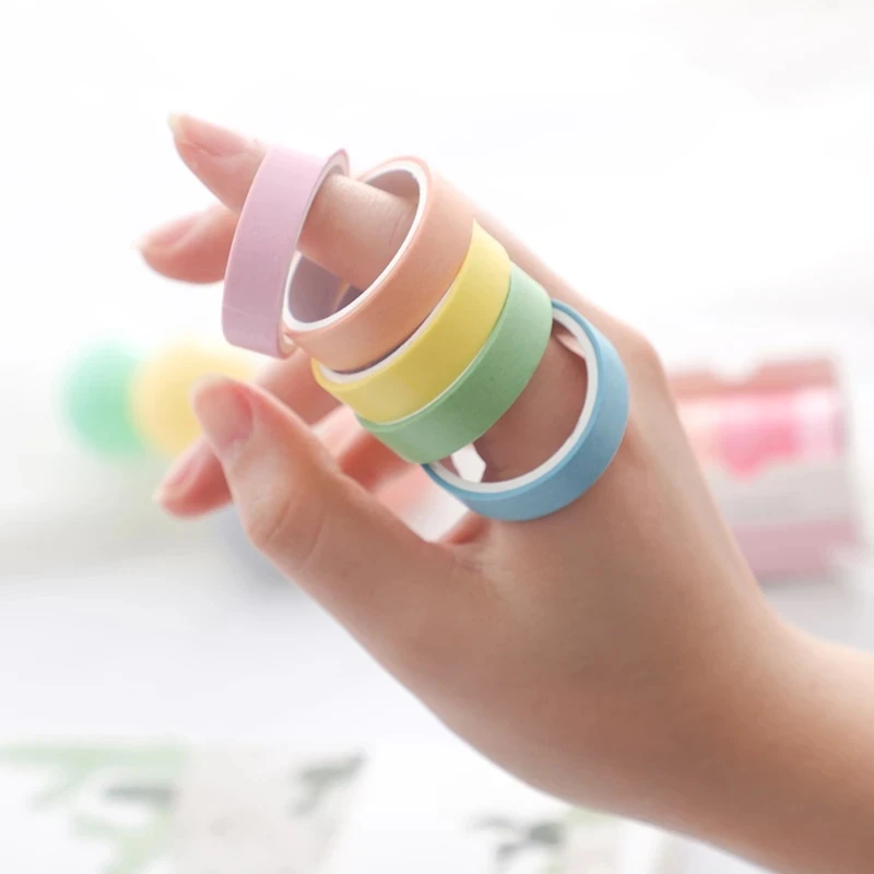 5Rolls/Set KawaiI Geometry Solid Color Washi Tape Decorative Masking Cute Scrapbooking Adhesive Office School Stationery Supplie - 6
