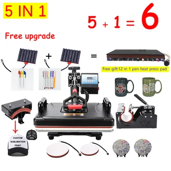 

Promotions 30*38CM 5 in 1 Combo Heat Press Machine 2D Sublimation Printer Printing Machine Cloth T-shirt Cap Mug Plates Case
