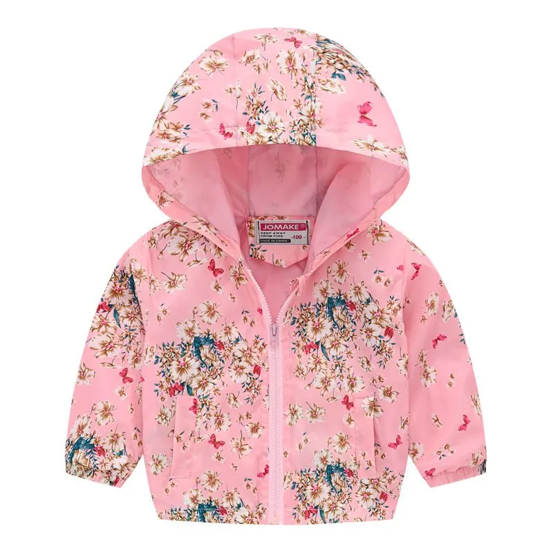

Kids Girls Autumn Jackets Cartoon Pink Flower Zipper Windbreaker Coats Boys Waterproof Hoodies Size 1 2 3 4 5 6 7 Year Outerwear