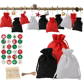 

Christmas Linen Gift Bags New Year Ornament Drawstring Candy Gift Pouch With Rope 24PCS Christmas Advent Calendar Countdown Bags