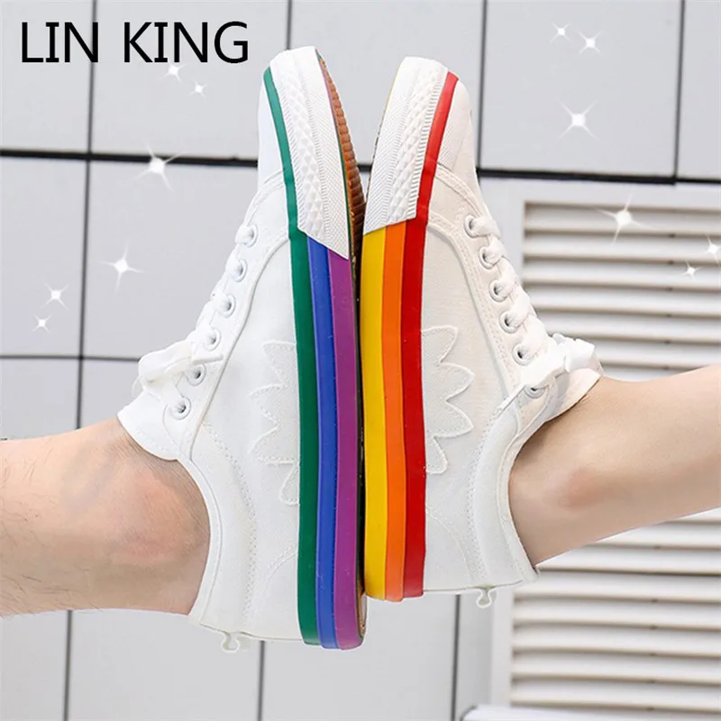 

LIN KING Leisure Mixcolor Unisex Casual Vulcanized Shoes Men And Women Couples Canvas Shoes Anti Skid Lace Up Flats Sneakers