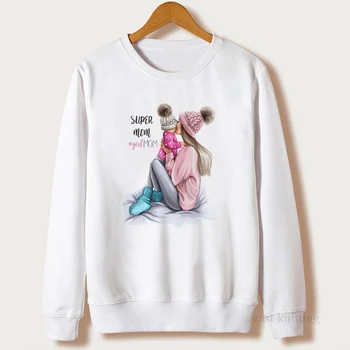 

Family Matching Sweatshirts Women Mother And Baby Print Hoodies Gift For Mom Casual Pullover O-Neck Woman Fleece Harajuku Tops