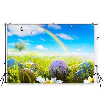 

HUAYI Easter day backdrop natural scenery background eggs and green grass camera picture easter party decoration XT- 6498