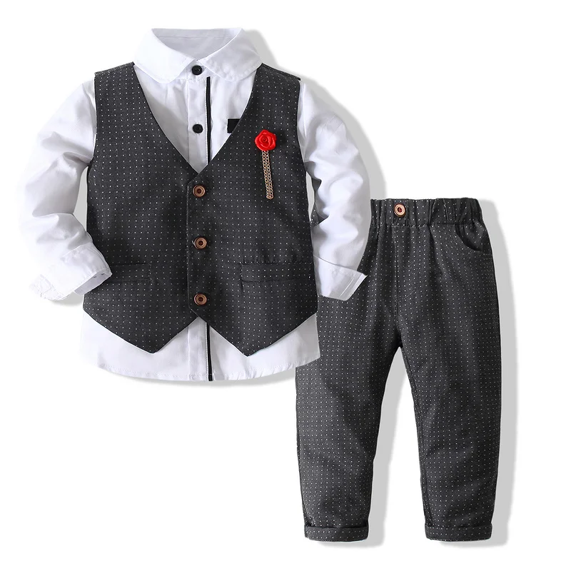Kimocat Boy Gentleman Suit Spring And Autumn Long-Sleeved Shirt + Vest Trousers Children's Holiday Party Costume 2-7 Years |