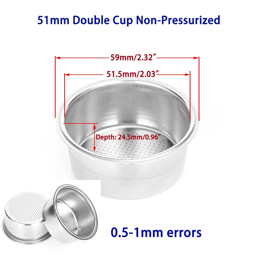51mm Double-Cup Coffee Machine Pressurized Filter Basket for Household Coffee Maker Parts Non-Pressurized Coffee 2-Cup