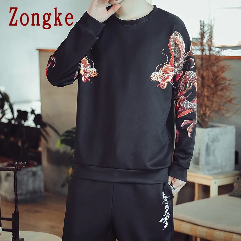 Zongke толстовка с драконом в китайском стиле для мужчин, Японская уличная Толстовка Harajuku, Мужская толстовка в стиле хип-хоп, 5XL, осень