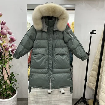 

2020 New Style for Winter Down Jacket Women's Loose Large Fur Collar Mid-Length Knee-Length Padded Fashion down Coat