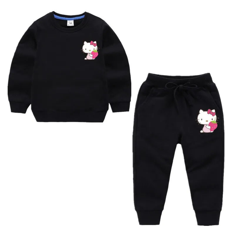 Sweatshirt and Pant Комплекты одежды для девочек «hello kitty» Спортивный Костюм хлопковый свитер+ штаны, 2 предмета, осенняя одежда для малышей комплект одежды для детей - Цвет: Sweatshirt and Pant