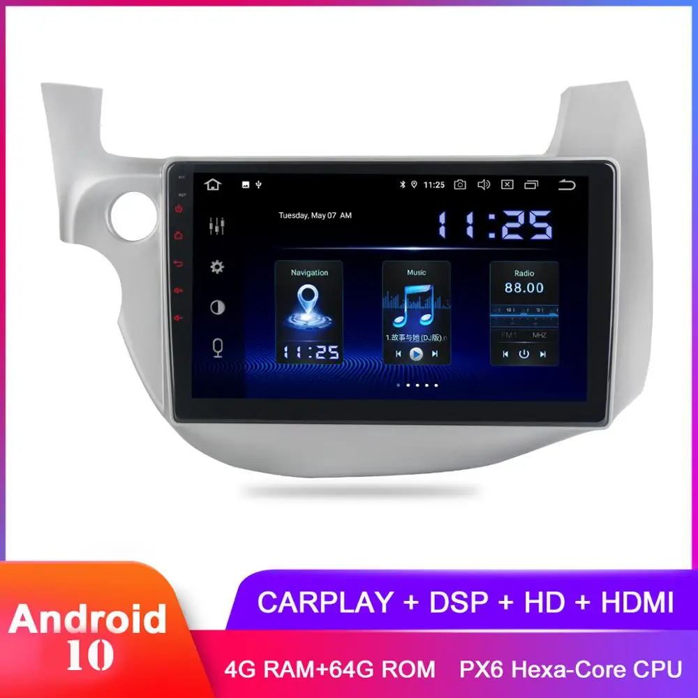 Автомобильная магнитола с GPS-навигацией IPS-дисплей 10 2 дюйма Android для Jazz Fit 2008 2009 2010