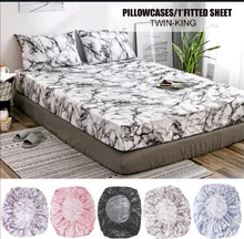 Elastic Fitted Sheet Deep Pockets Up To 14 Inches Marble Printed Brushed Microfiber Mattress Covers Set