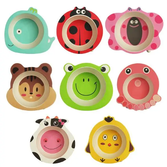 Vajilla de bambú de dibujos animados para alimentación de bebé, tazón de comida, plato para niños pequeños, respetuoso con el medio ambiente, plato de tazón de comida para bebé