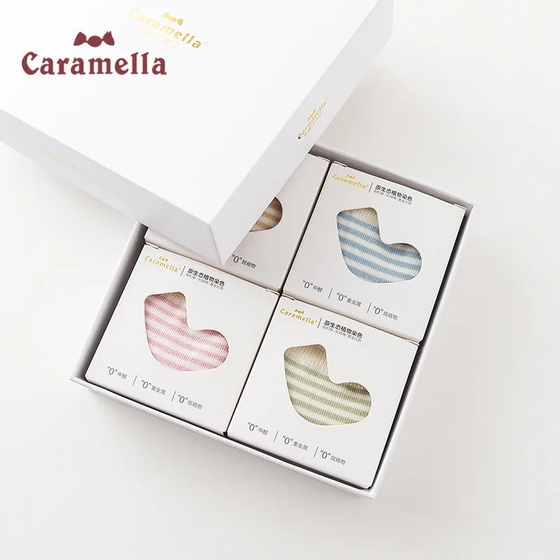Caramella/4 пары детских носочков из органического хлопка милые Разноцветные полосатые детские носки для малышей, бесшовные носки унисекс От 1 до 12 лет подарочной коробке