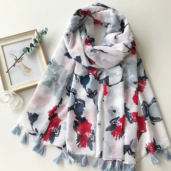 

New style spring and autumn quality cotton luxury shawl women Classical large Print cotton material scarf Keep warm silk scarves