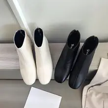 Женские ботинки на не сужающемся книзу массивном каблуке; короткие кожаные ботинки «Челси» с плюшевой подкладкой и застежкой-молнией для работы в офисе