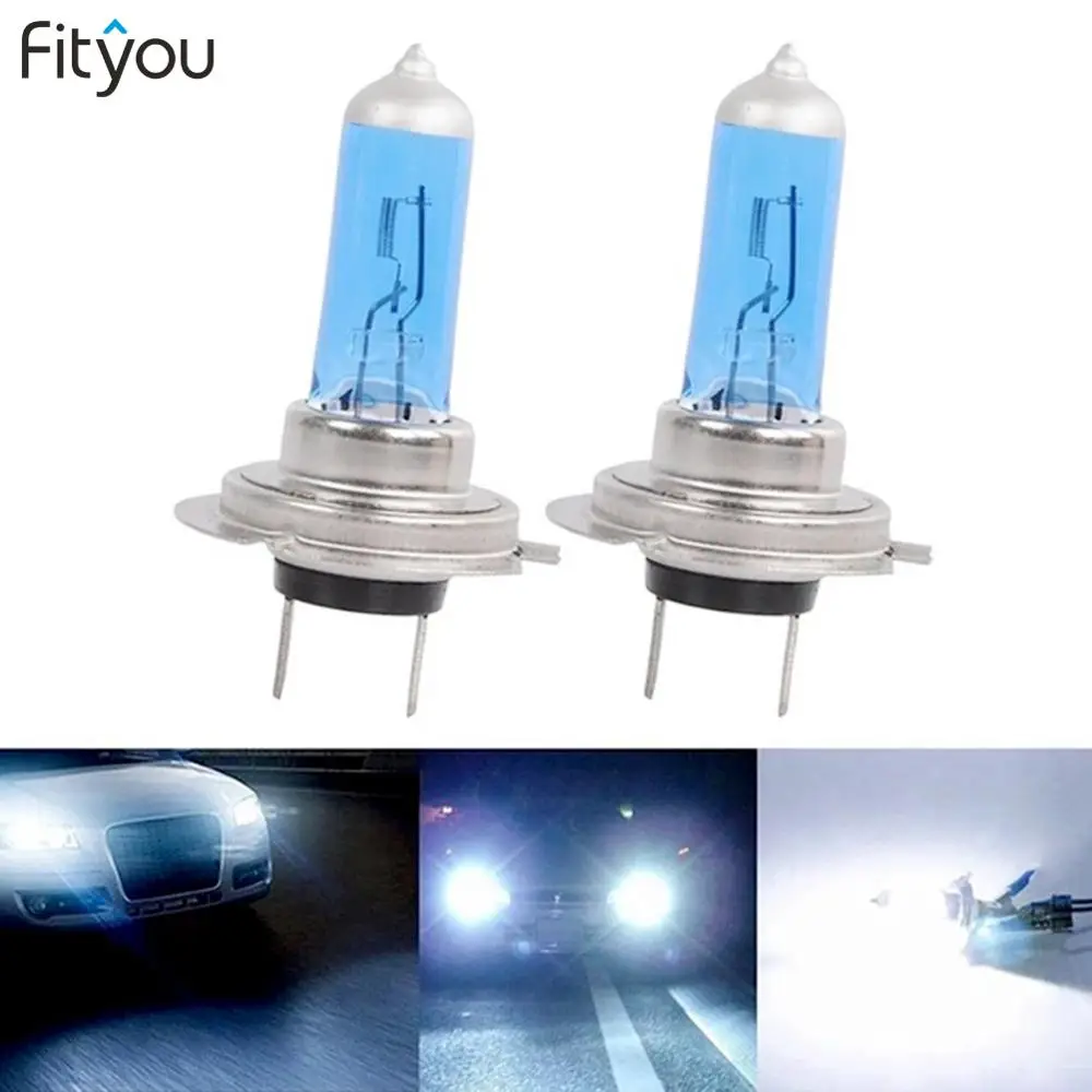 

2pcs H7 Car Lights 6000K Gas Halogen Headlight Blue Housing Fog Lights White Light Lamp Bulbs 55W 12V Automobile Headlights