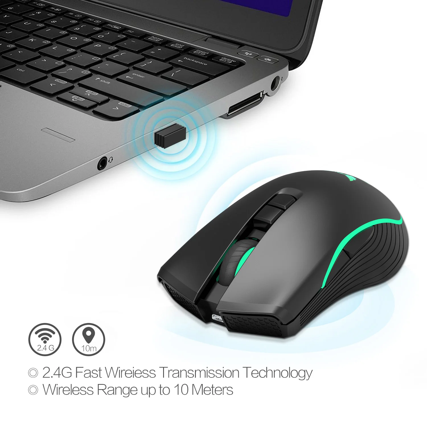 Оригинальная эргономичная беспроводная мышь ZERODATE 2,4G, светильник, быстрая зарядка, семь клавиш, игровая мышь, TYPE-C, интерфейс зарядки