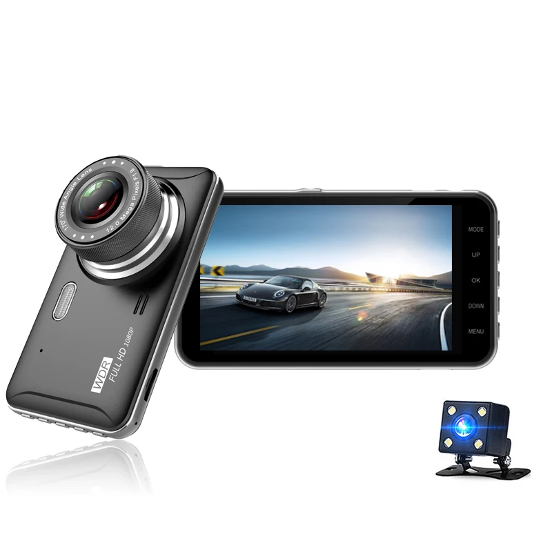 Черный Anfilite 4,0 ”Full HD 1080P Автомобильный видеорегистратор с двумя объективами, авто видеорегистратор, видеорегистратор с g-сенсором - Название цвета: Черный