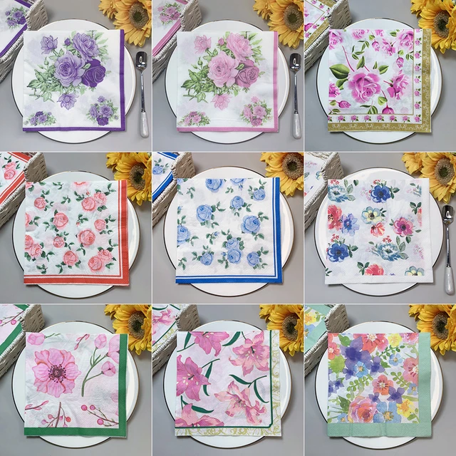 20Pcs/Pack Rose Table Decoupage Paper Napkins Vintage Floral Napkin Paper  Tissues for Wedding Party Decors Wholesale 28 - AliExpress