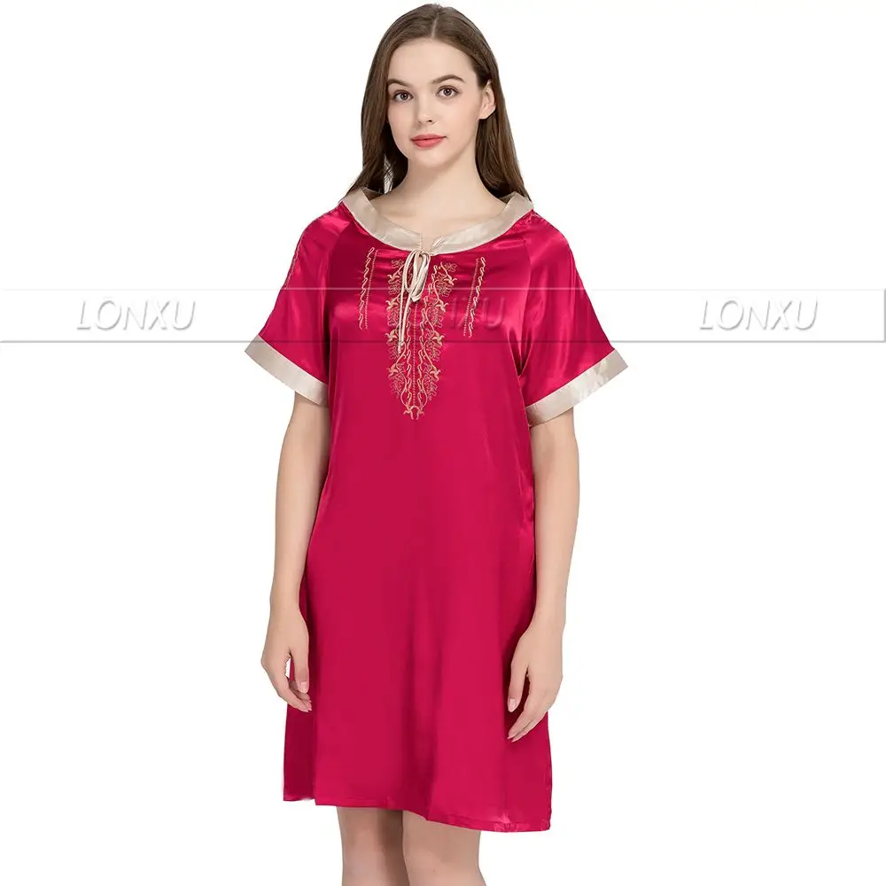 Lucky Red Женские атласные пижамы ночные рубашки, ночное белье нижнее белье Ночная рубашка s m l xl_ для всех сезонов - Цвет: Lucky Red