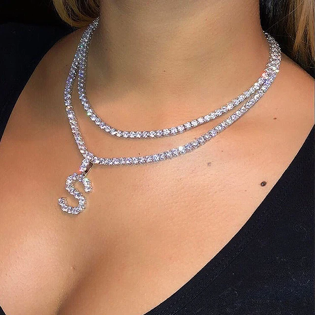 Women Fashion Classic Crystal Letter S 