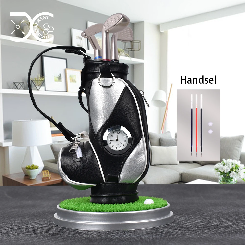 

Golf Pens Holder with Clock Creative Golf Gift for Christmas Decoration Desk for Golfer Fans 3 Color Club Pen Leather Penholder