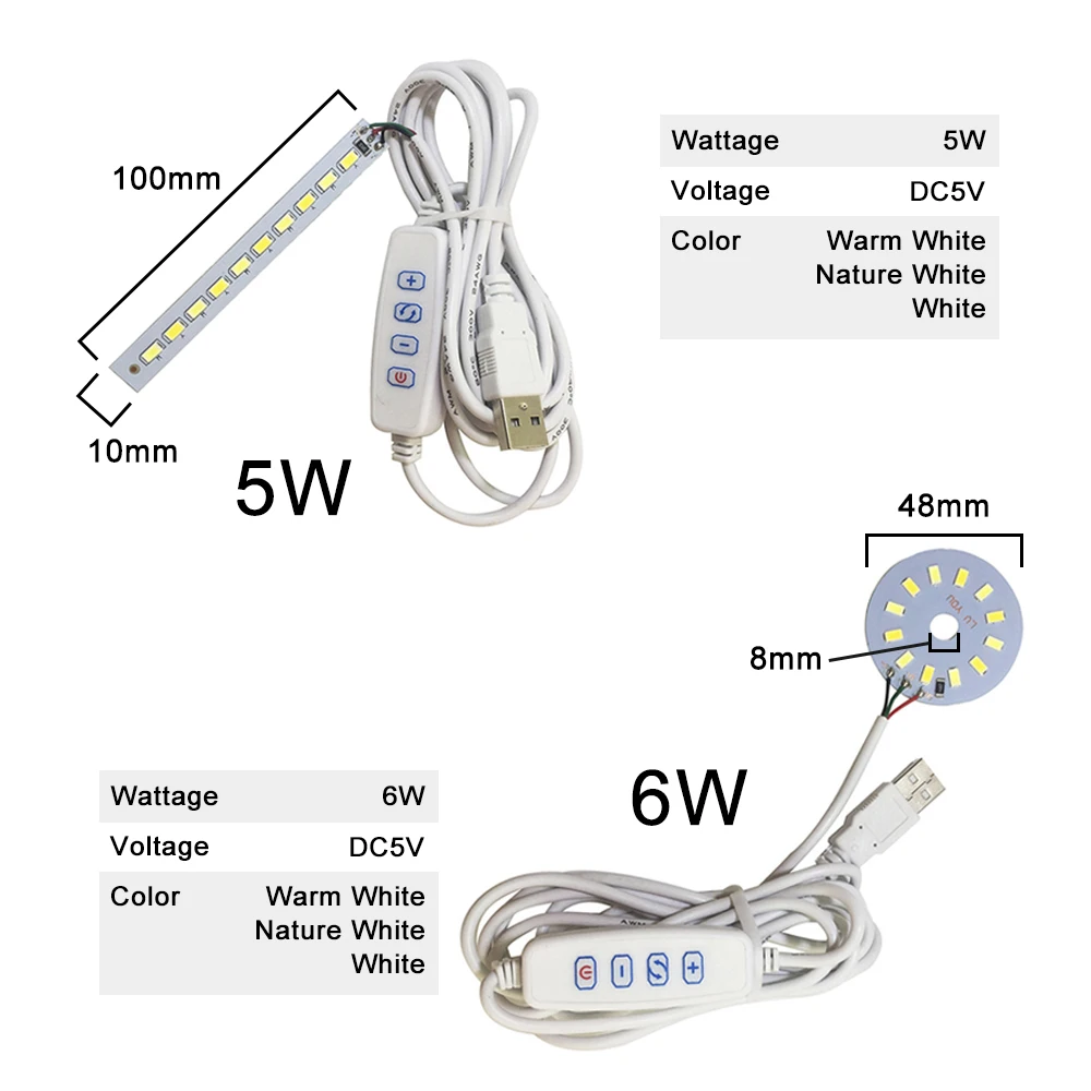 Chips LED regulables DC5V, lámpara 5730 SMD, 5W, 6W, 10W, cuentas de luz LED, blanco cálido, bombilla LED ajustable, atenuador USB